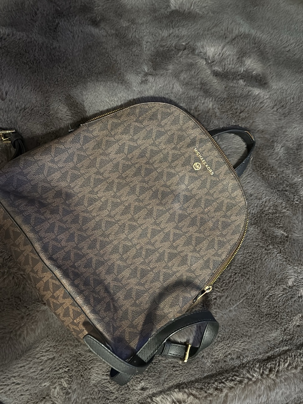 Michael Kors Dark Brown MK Logo Backpack with Gold Hardware